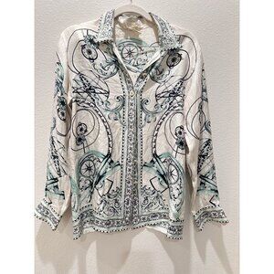 Vintage Escada Women's Cream Silk Long Sleeve Button Front Blouse Size 34